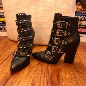 Steve Madden Black Studded Buckle Leather Boots